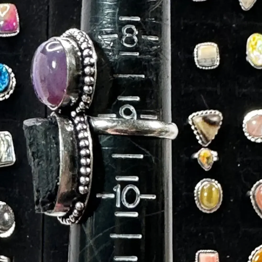 💕 Amethyst and raw‎ black  onyx two stone ring silver plated, handmade size 9